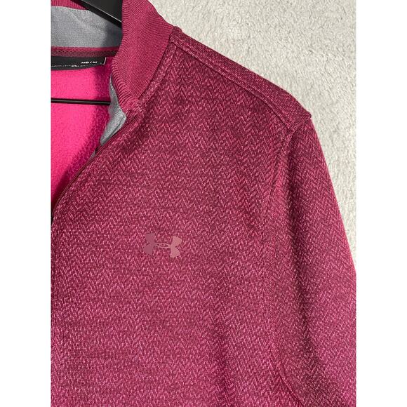 Under Armour ColdGear Loose 1/4 Zip Pullover Men’s M Fuchsia Pink Stretch Top - Picture 5 of 9